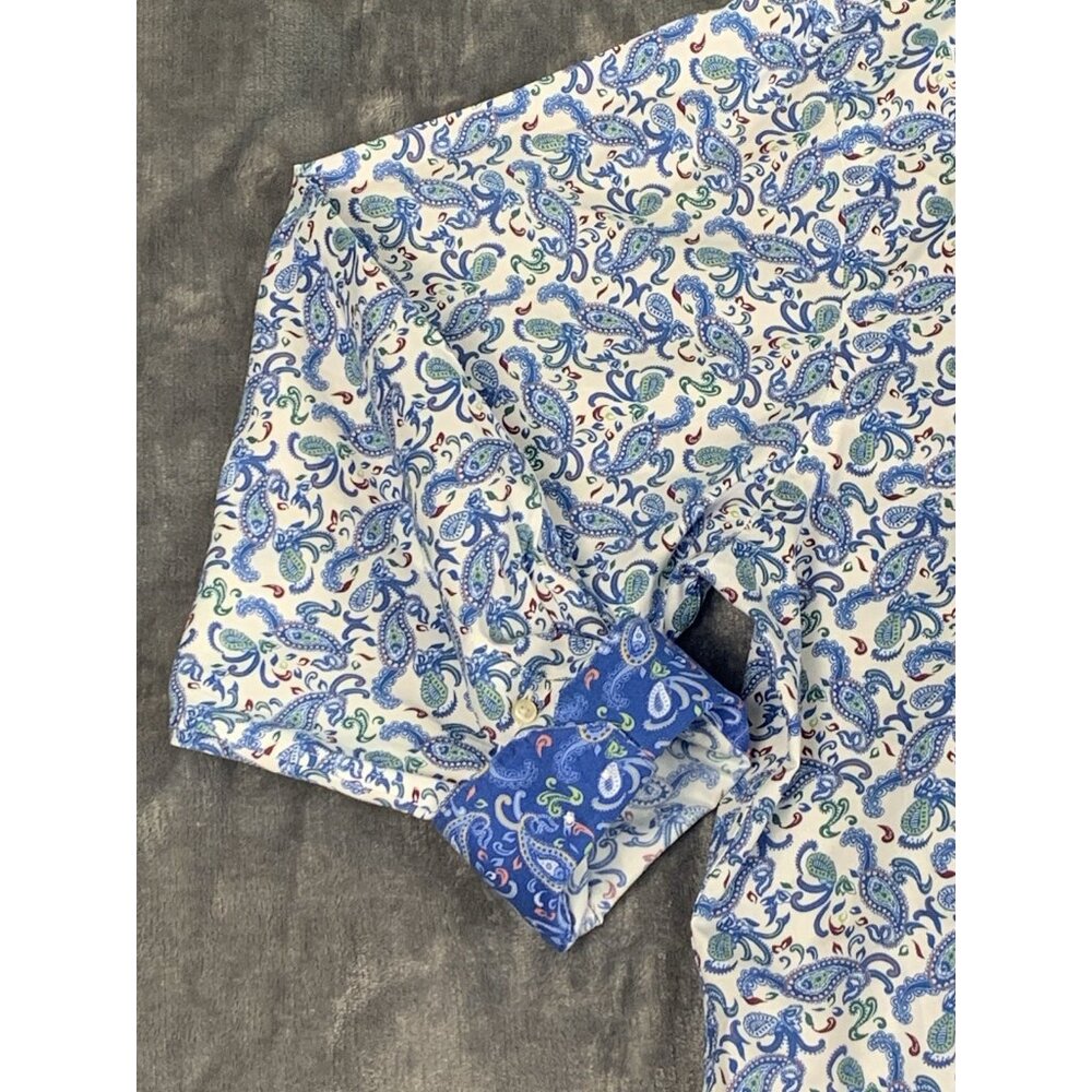 Paul Fredrick Paisley Button Up Shirt Blue Men’s 17.5 X 33 Classic Fit Hippie - Picture 4 of 8